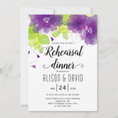 紫の花のリハ結婚ーサルディナー 招待状 (正面)