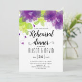 紫の花のリハ結婚ーサルディナー 招待状 (スタンド正面)