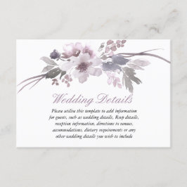 紫の花の冬のウェディングレセプションの詳細 エンクロージャーカード