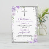 紫の花の初聖体延期のお知らせ 招待状 (スタンド正面)