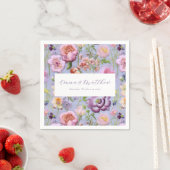 紫の花の刺繍ウェディング スタンダードカクテルナプキン (インサイチュ)