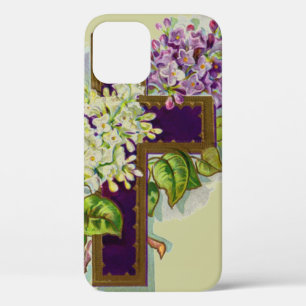 紫の花の十字架 iPhone 12ケース