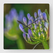 紫の花の壁掛け時計 スクエア壁時計 (正面)