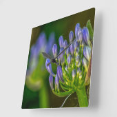 紫の花の壁掛け時計 スクエア壁時計 (傾斜)