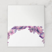 紫の花の座席カード。ピンクの結婚式の花 プレイスカード (外部開封)