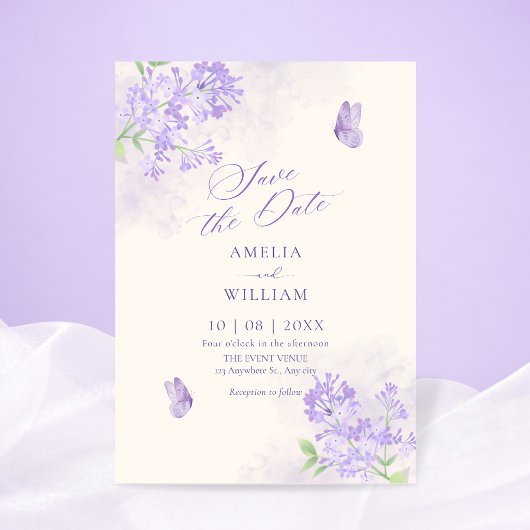紫の花の庭の結婚式 セーブザデート
