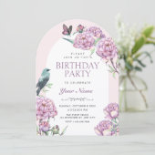 紫の花の枝の誕生日 招待状 (スタンド正面)