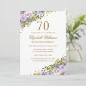 紫の花の水彩ゴールド70歳の誕生日 招待状 (スタンド正面)