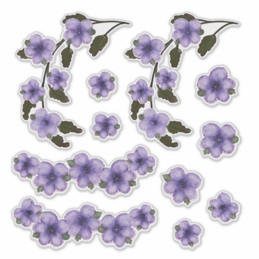 紫の花の水彩画 シール (正面)
