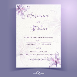 紫の花の水彩結婚式招待状 招待状