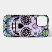 紫の花の砂糖菓子のドクロ iPhoneケース (裏面横)
