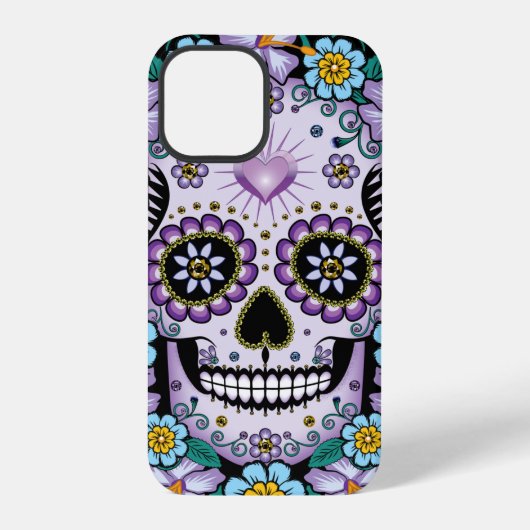 紫の花の砂糖菓子のドクロ iPhoneケース (裏面)