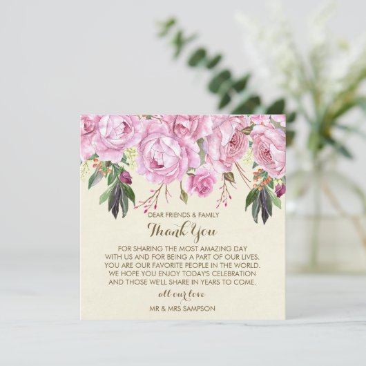 紫の花の結婚式のお礼受付カード 招待状 (スタンド正面)