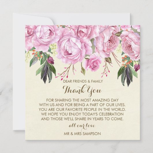 紫の花の結婚式のお礼受付カード 招待状 (正面)