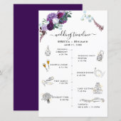 紫の花の結婚式プログラムカード (正面/裏面)