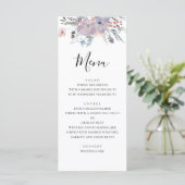 紫の花の結婚式メニュー。ラベンダーのディナーメニュー メニュー (スタンド正面)