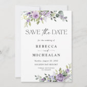 紫の花の結婚式 Save The Date 招待状 (正面)