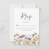 紫の花の結婚式RSVPカード 出欠カード (正面)