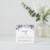 紫の花の結婚式RSVPQRコード エンクロージャーカード (スタンド正面)