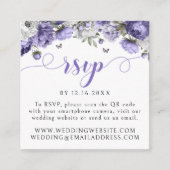 紫の花の結婚式RSVPQRコード エンクロージャーカード (正面)