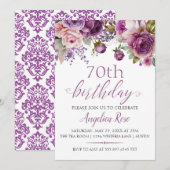 紫の花の誕生日お祝い70歳の誕生日 招待状 (正面/裏面)