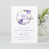 紫の花の野の花のヴィンテージ20歳の誕生日 招待状 (スタンド正面)