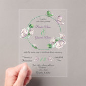 紫の花の離れ緑の蝶結婚の アクリル招待状 (インサイチュ (ポータブル))