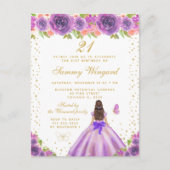 紫の花の飾り髪のプリンセス誕生日 ポストカード (正面)