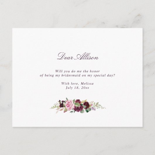 紫の花は私の花嫁の付き添いのカードになる インビテーションポストカード (裏面)