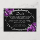紫の花をあしらったシルバー×ブラックの結婚式の詳細カード エンクロージャーカード (正面)