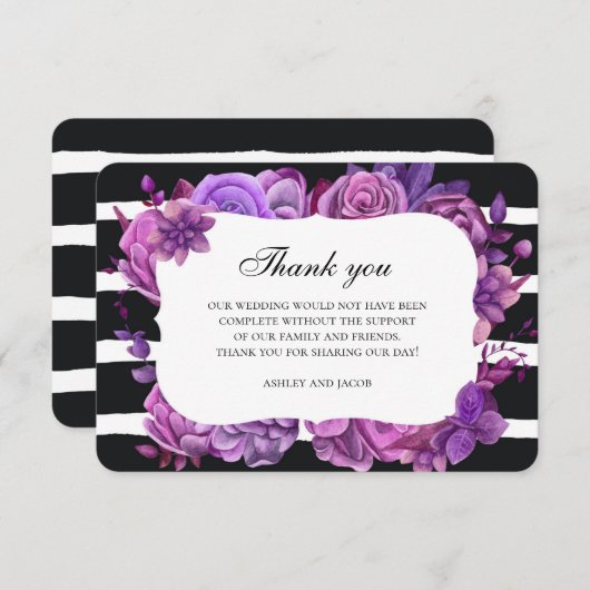 紫の花をありがとう。花の結婚式のメモ 招待状 (正面/裏面)