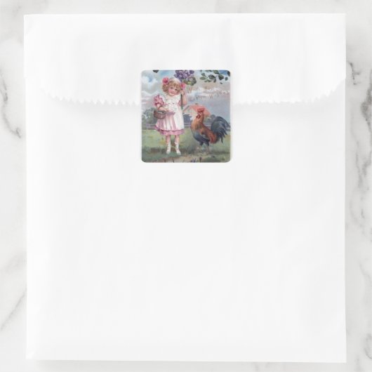 紫の花を咲かせるピンクの少女 スクエアシール (バッグ)