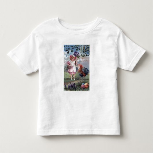 紫の花を咲かせるピンクの少女 トドラーTシャツ (正面)