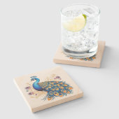 紫の花を持つ孔雀 ストーンコースター (横)