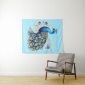 紫の花を持つ孔雀 タペストリー (インサイチュ(横))