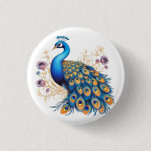 紫の花を持つ孔雀 缶バッジ (正面)