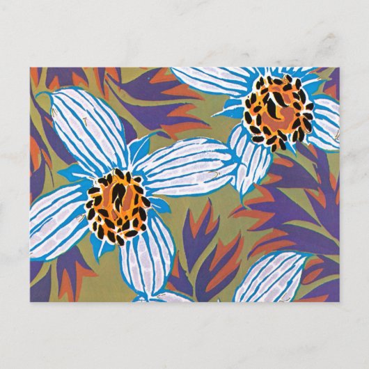 紫の花を持つ白い離れ花 ポストカード (正面)