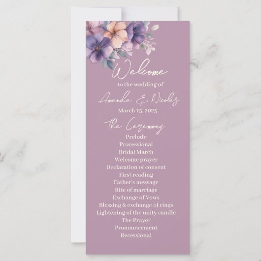 紫の花を結婚式 プログラム (正面)