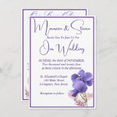 紫の花エレガント白結婚色 招待状 (正面/裏面)