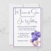 紫の花エレガント白結婚色 招待状 (正面)