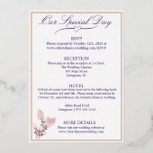 紫の花エレガント白結婚色 箔招待状 (裏面)