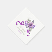 紫の花グリーンリボン 誕生日 スタンダードカクテルナプキン (角)
