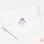 紫の花グリーンリボン 誕生日 ラウンドシール (封筒)