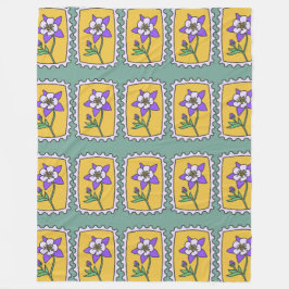 紫の花スタンプ フリースブランケット