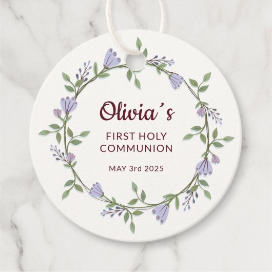 紫の花リース第一聖餐式 フェイバータグ (正面)