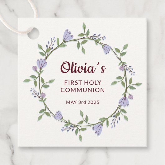 紫の花リース第一聖餐式 フェイバータグ (正面)