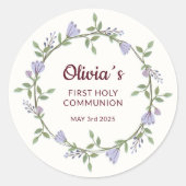 紫の花リース第一聖餐式 ラウンドシール (正面)