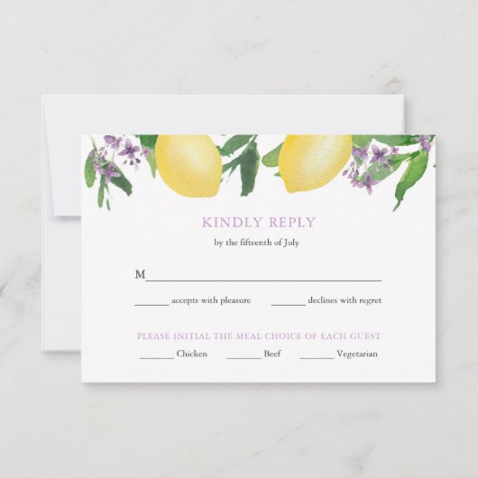 紫の花付きレモンの食事の選択応答 出欠カード (裏面)