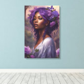 紫の花園の黒人女性 キャンバスプリント (インサイチュ (ウッドフロア))