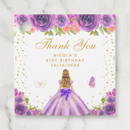 紫の花嫁風の金髪プリンセスの誕生日パーティー フェイバータグ